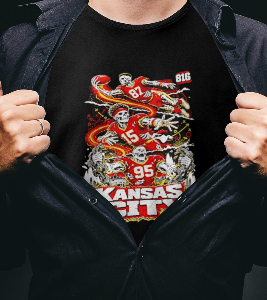 Kansas City Chiefs Skeleton Players Halloween 87 95 15 816 T-Shirt