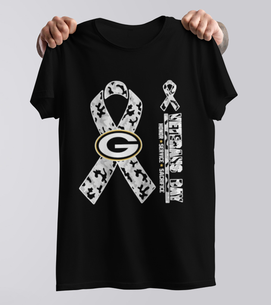 Green Bay Packers Veterans Day 2026 Honor Service Sacrifice G Camo Ribbon T-Shirt