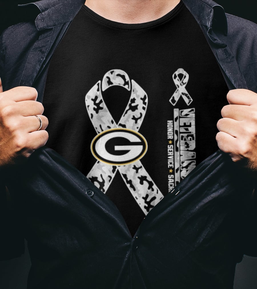 Green Bay Packers Veterans Day 2026 Honor Service Sacrifice G Camo Ribbon T-Shirt