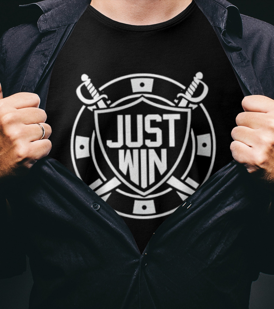 Las Vegas Raiders Just Win Shield And Swords Poker Chip T-Shirt