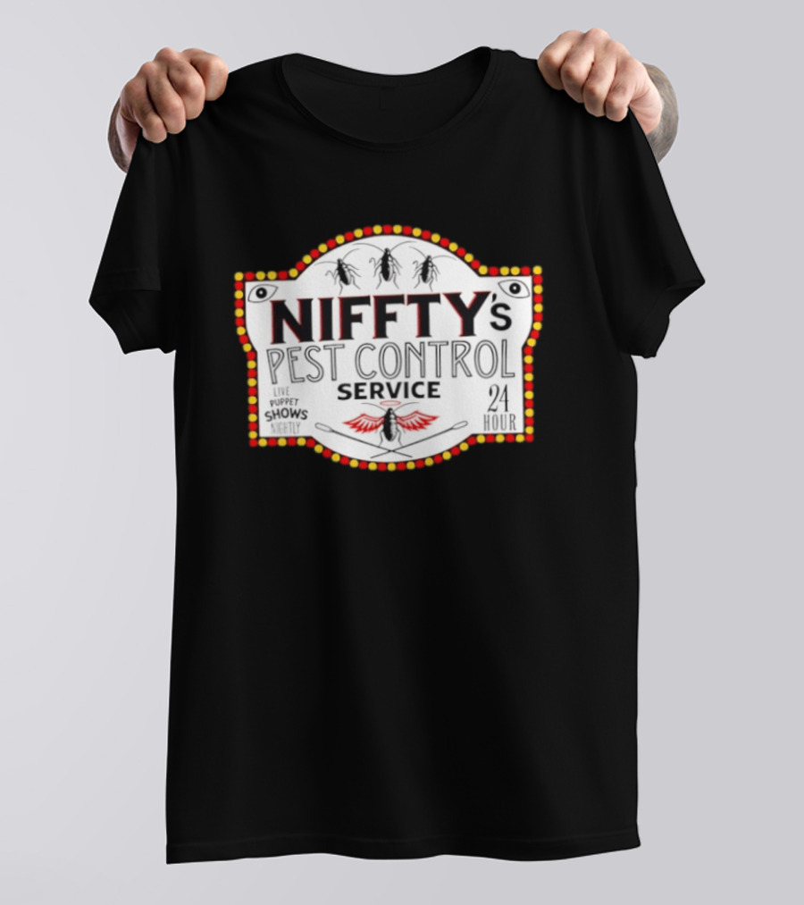 Niffty's Pest Control Service Live Puppet Shows Nightly 24 Hour Hazbin Hotel T-Shirt