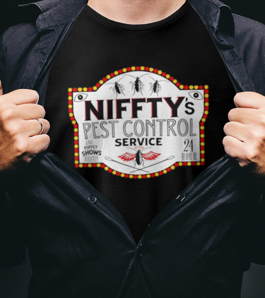 Niffty's Pest Control Service Live Puppet Shows Nightly 24 Hour Hazbin Hotel T-Shirt