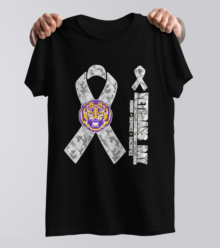 LSU Tigers Veterans Day 2026 Camouflage Ribbon Honor Service Sacrifice T-Shirt