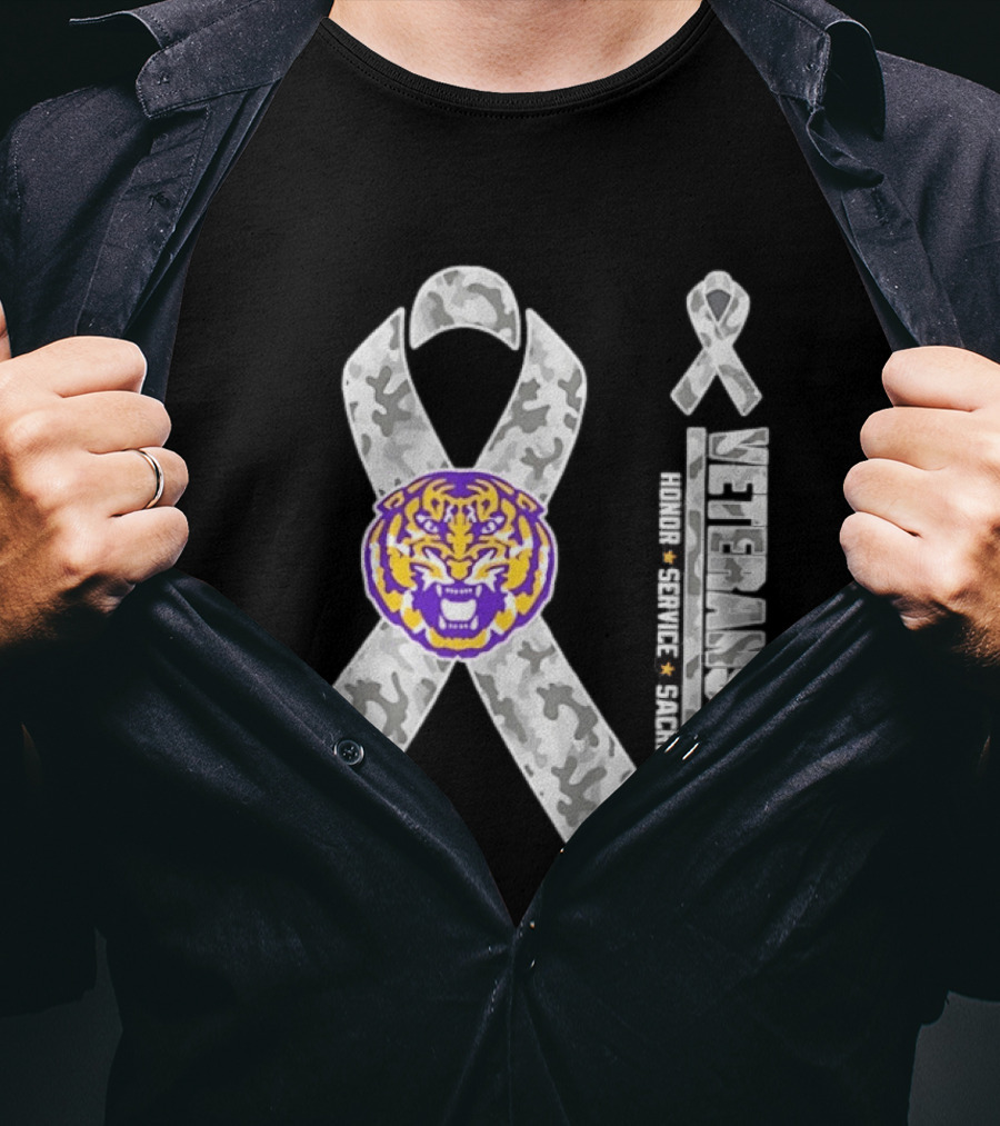 LSU Tigers Veterans Day 2026 Camouflage Ribbon Honor Service Sacrifice T-Shirt