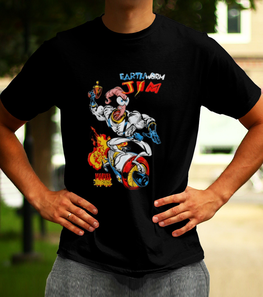 Earthworm Jim Marvel Absurd Dynamic Action Scene T-Shirt