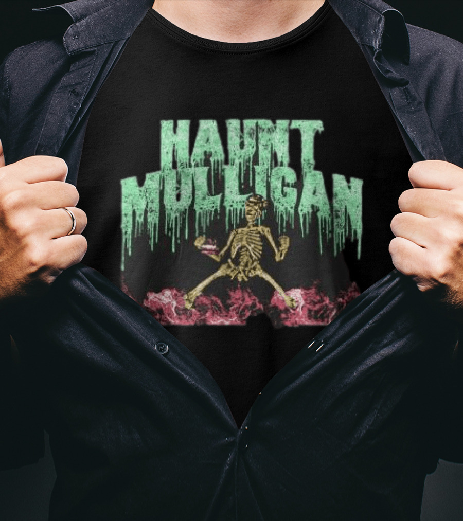 Halloween Skeleton Hot Mulligan Dripping Text Pink Smoke T-Shirt