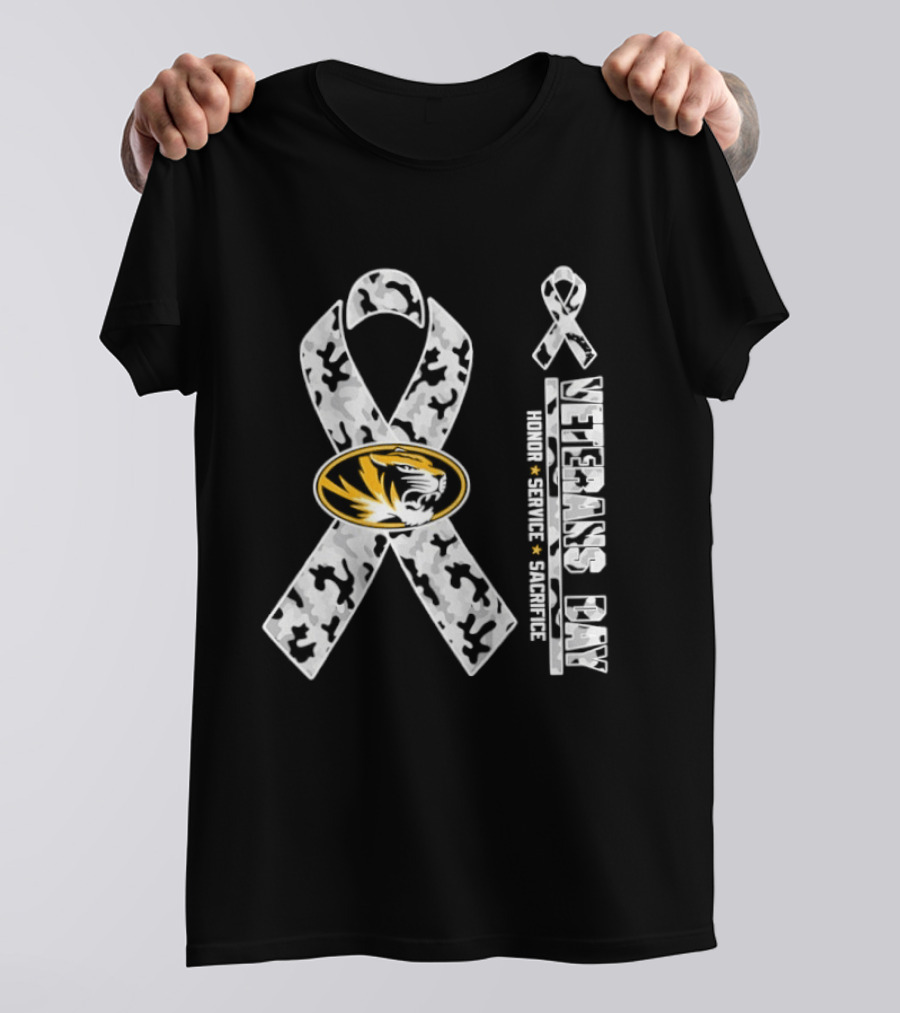 Missouri Tigers Veterans Day 2026 Honor Service Sacrifice Ribbon Camo T-Shirt