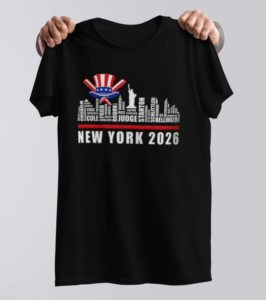 New York 2026 Yankees Baseball Skyline Statue Liberty Judge Rizzo Cabrera Torres T-Shirt