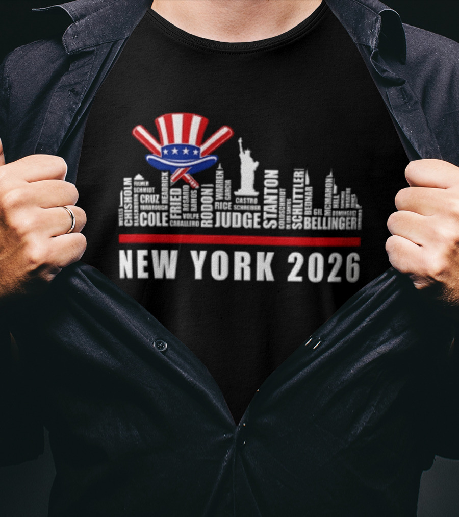 New York 2026 Yankees Baseball Skyline Statue Liberty Judge Rizzo Cabrera Torres T-Shirt