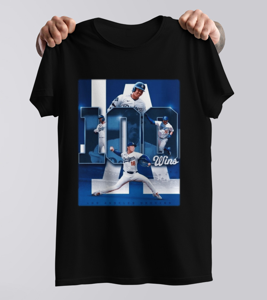 Original MLB Los Angeles Dodgers 100 Wins Player Celebration Victory T-Shirt