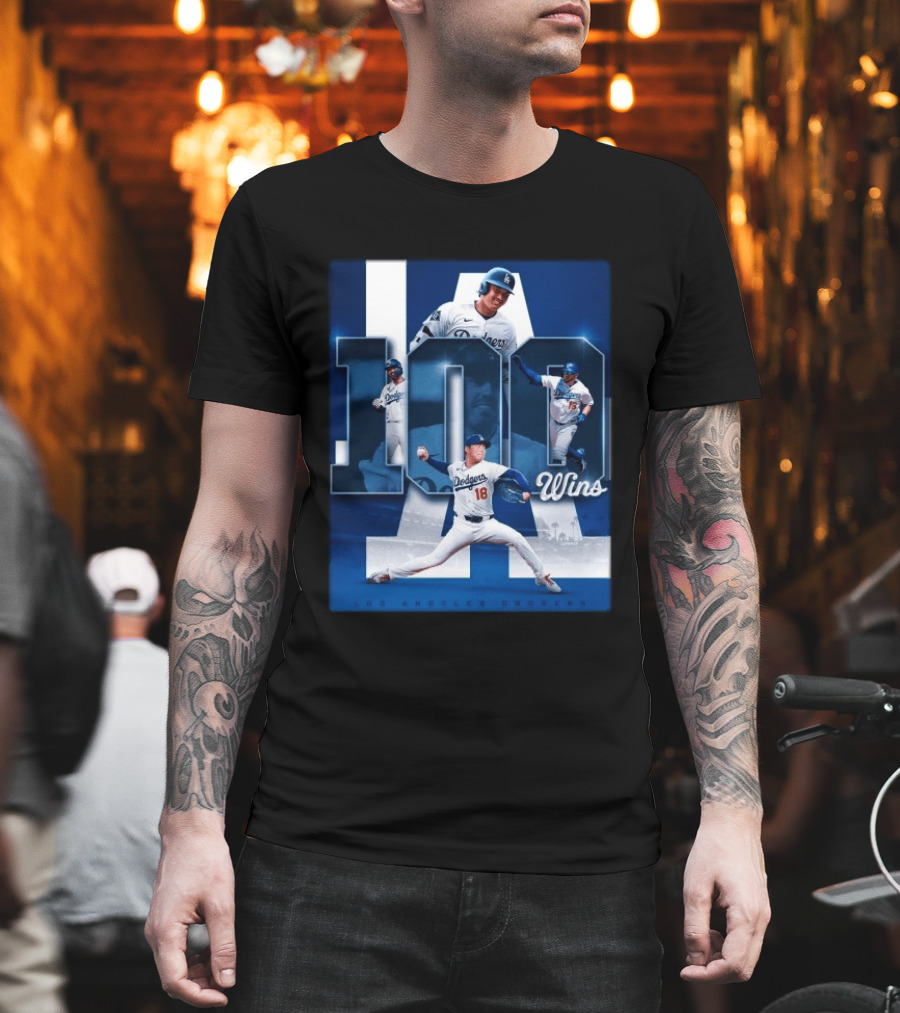 Original MLB Los Angeles Dodgers 100 Wins Player Celebration Victory T-Shirt