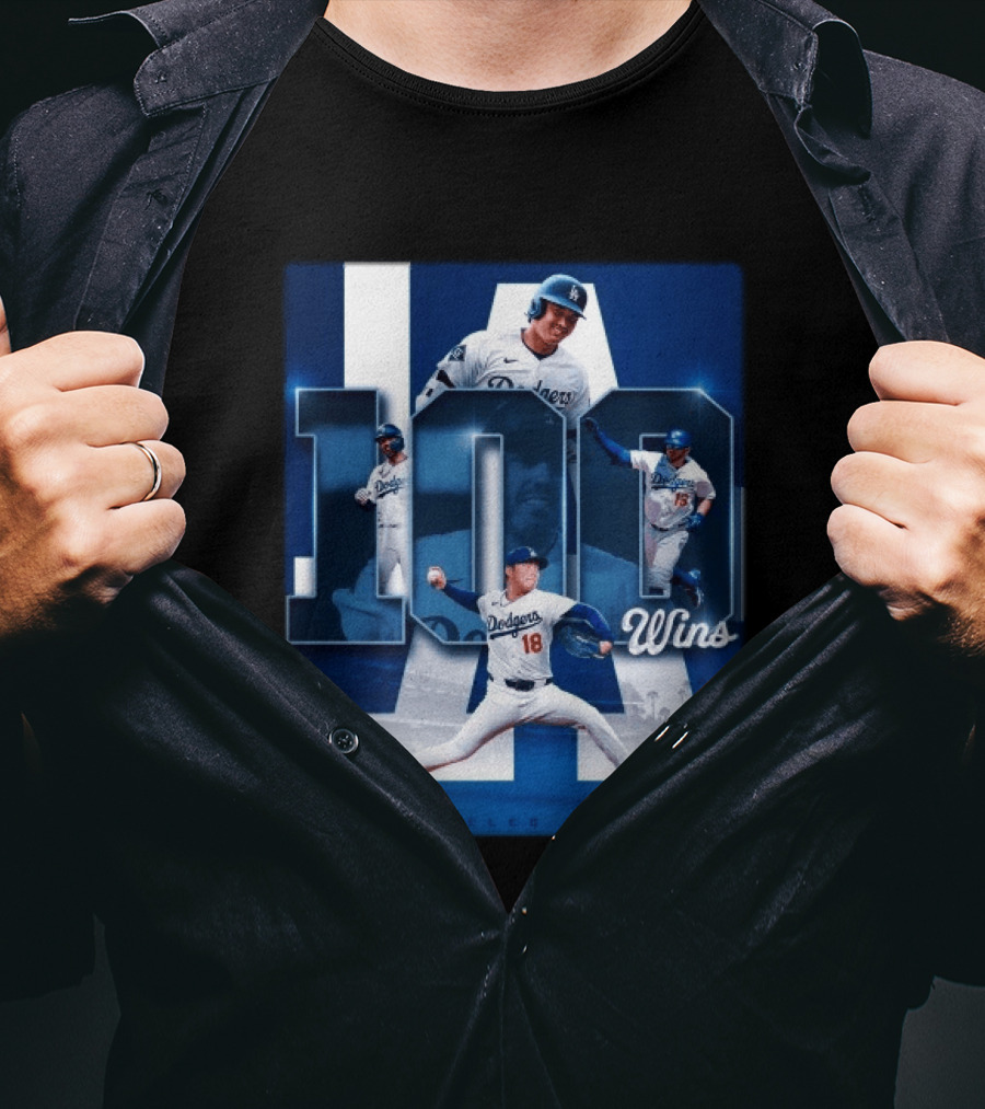 Original MLB Los Angeles Dodgers 100 Wins Player Celebration Victory T-Shirt