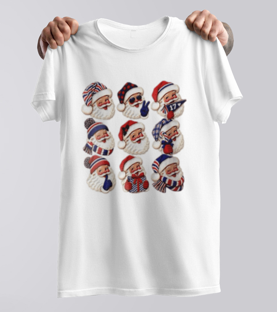 Buffalo Christmas Santas In Holiday Hats And Scarves With 17 Banner T-Shirt