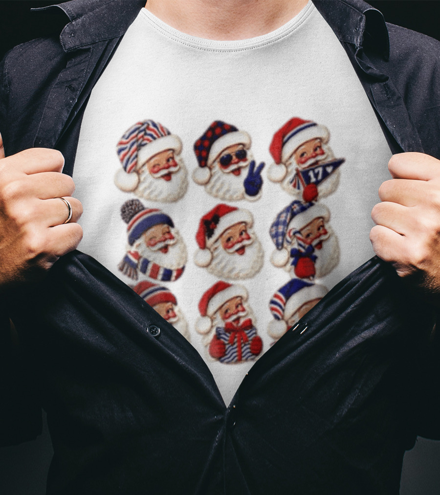 Buffalo Christmas Santas In Holiday Hats And Scarves With 17 Banner T-Shirt
