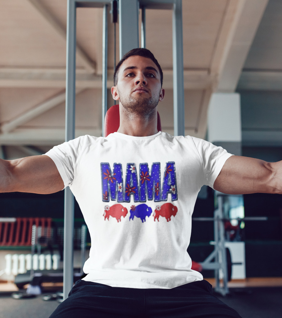 MAMA Buffalo Red White And Blue Floral T-Shirt
