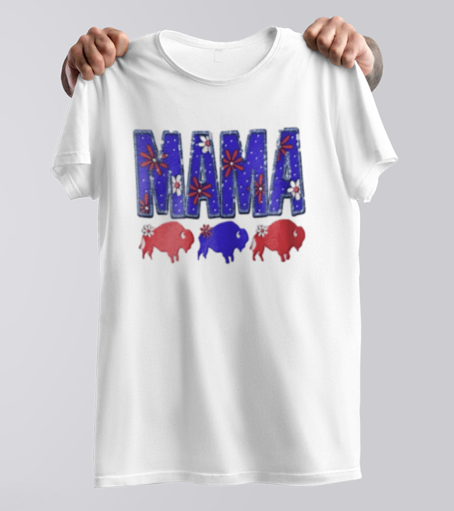 MAMA Buffalo Red White And Blue Floral T-Shirt