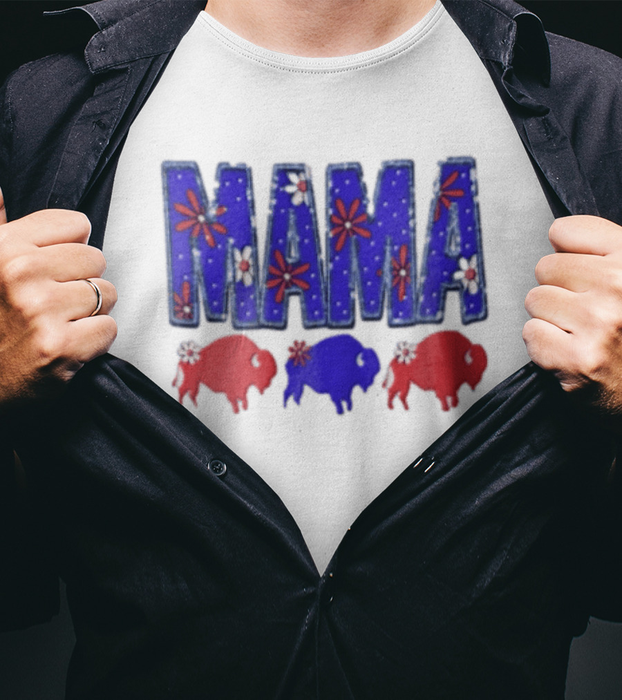 MAMA Buffalo Red White And Blue Floral T-Shirt