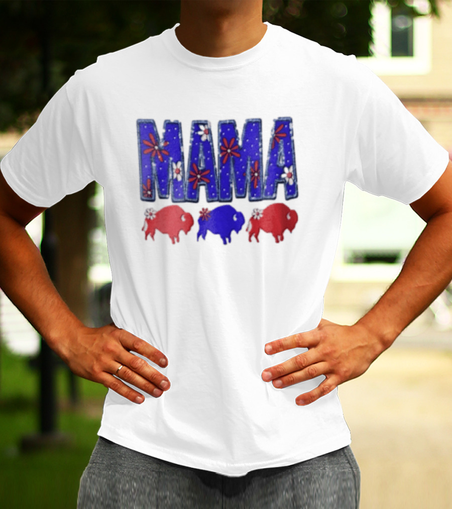 MAMA Buffalo Red White And Blue Floral T-Shirt