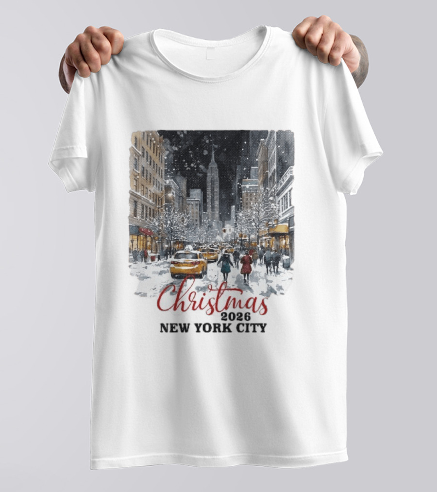 Christmas 2026 New York City Empire State Building Snow Scene T-Shirt