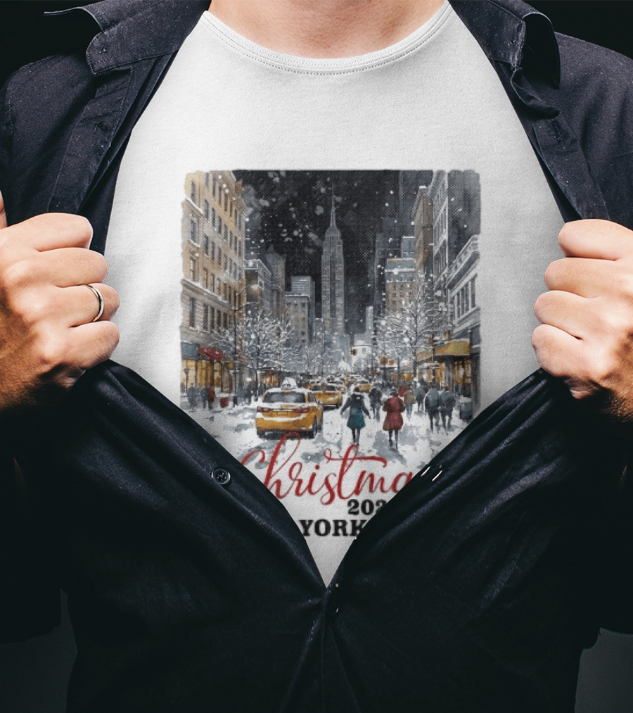Christmas 2026 New York City Empire State Building Snow Scene T-Shirt