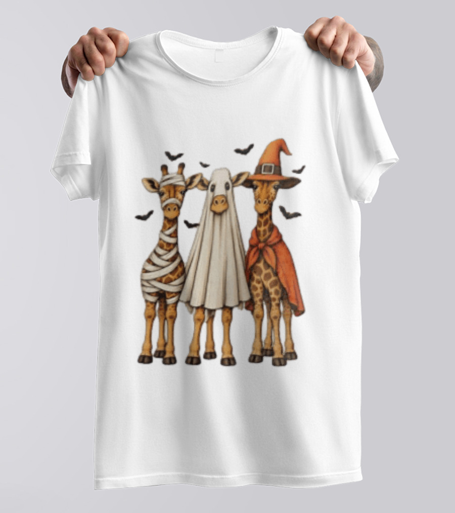 Giraffe Costume Halloween Mummy Ghost Witch Trio T-Shirt