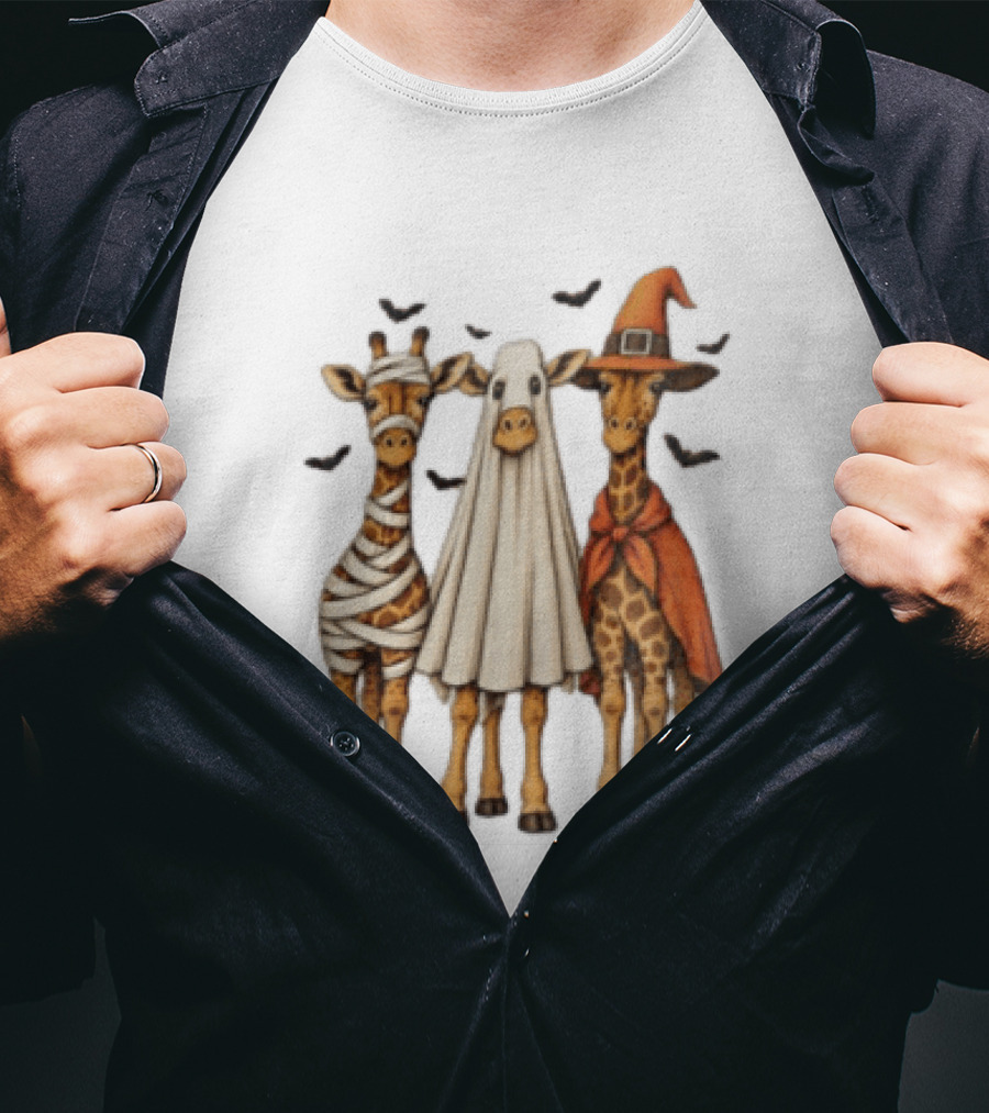 Giraffe Costume Halloween Mummy Ghost Witch Trio T-Shirt