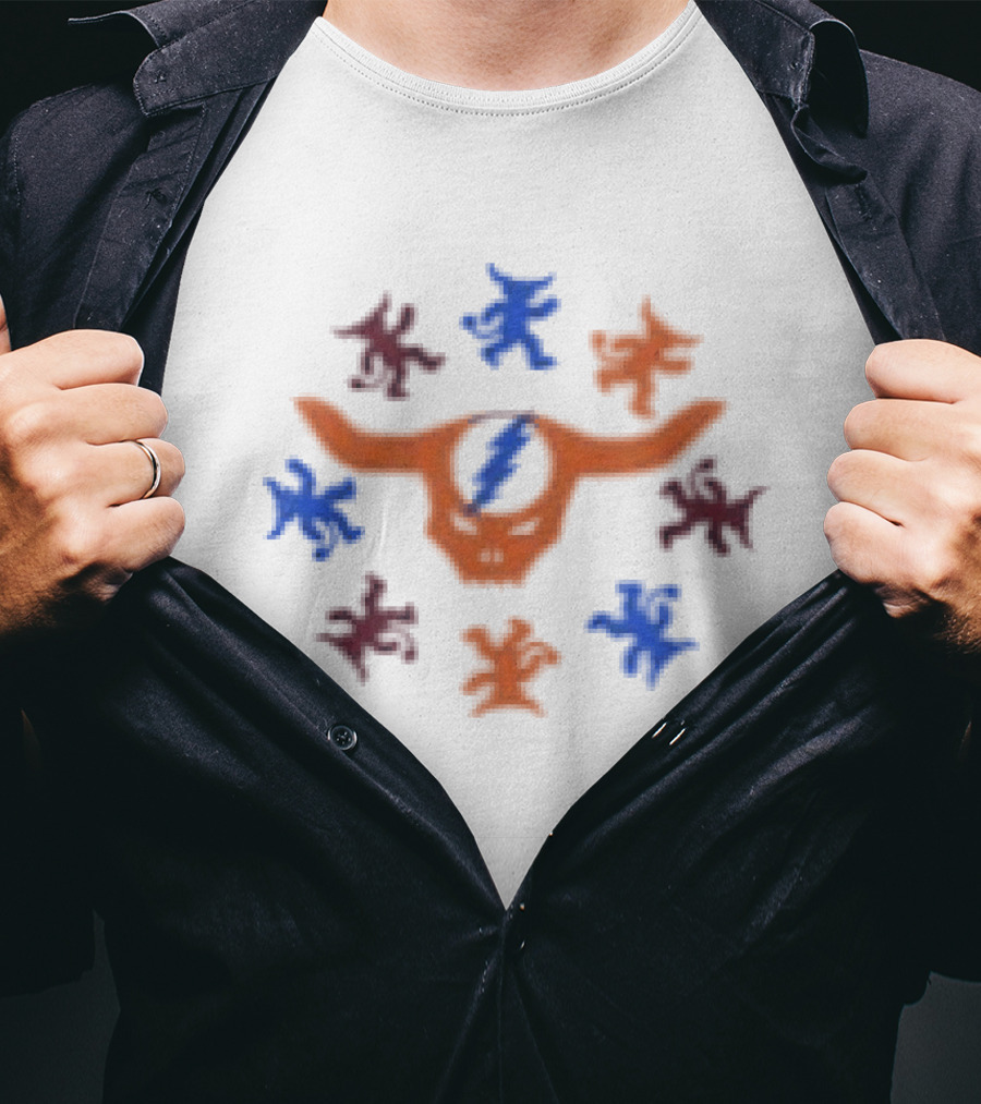 Grateful Dead Texas Longhorn Skull With Colorful Stars T-Shirt