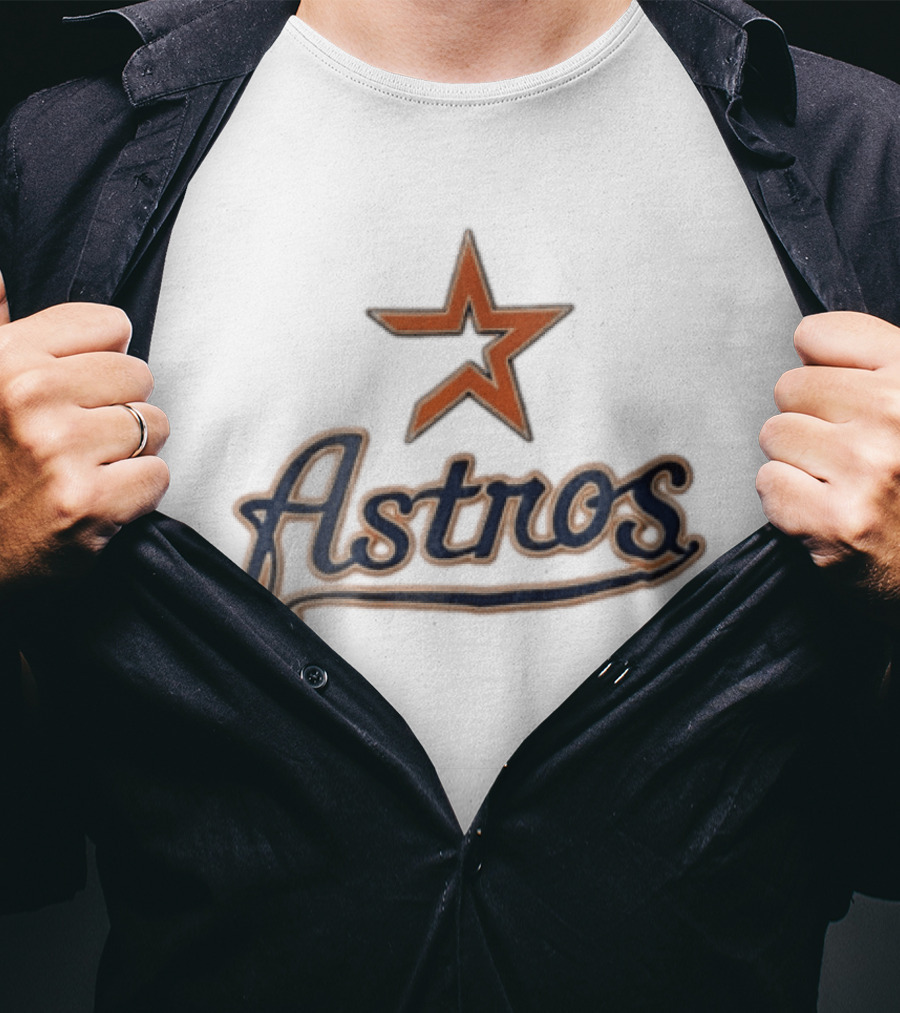 Houston Astros Orange Star Navy Script T-Shirt