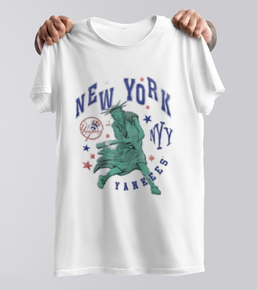 New York Yankees NYY Statue Of Liberty Swinging Baseball Bat MLB Red Stars T-Shirt