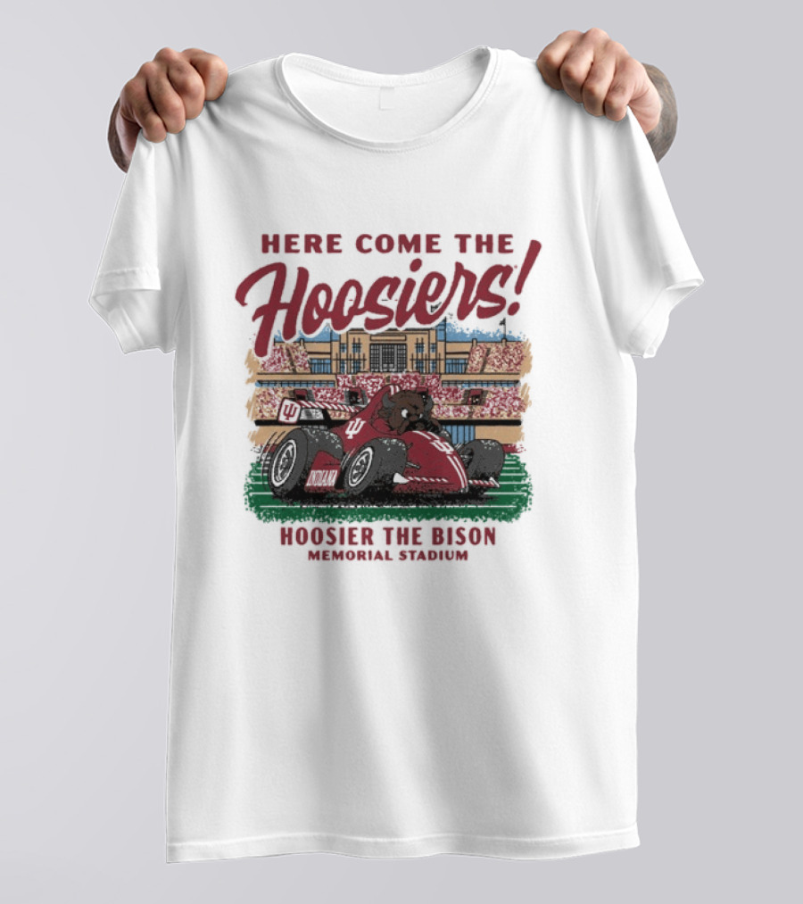 Here Come The Hoosiers Hoosier The Bison Memorial Stadium IndyCar Racing T-Shirt