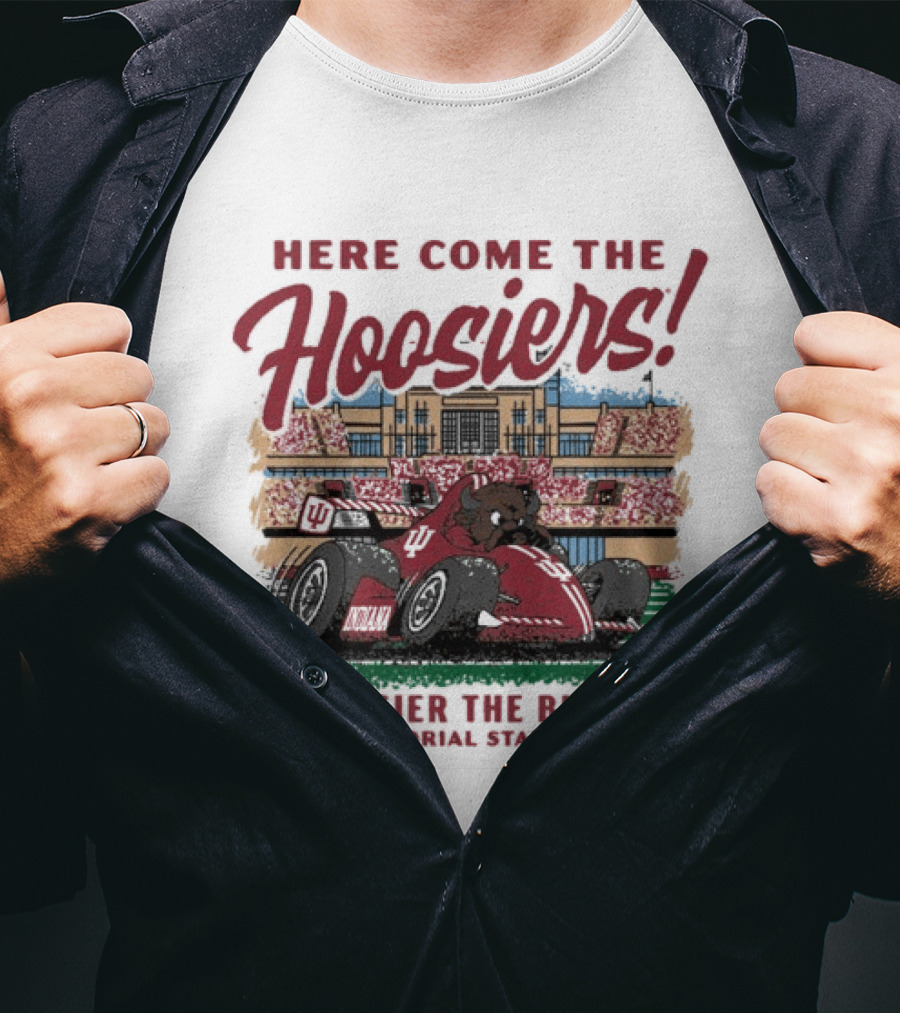 Here Come The Hoosiers Hoosier The Bison Memorial Stadium IndyCar Racing T-Shirt