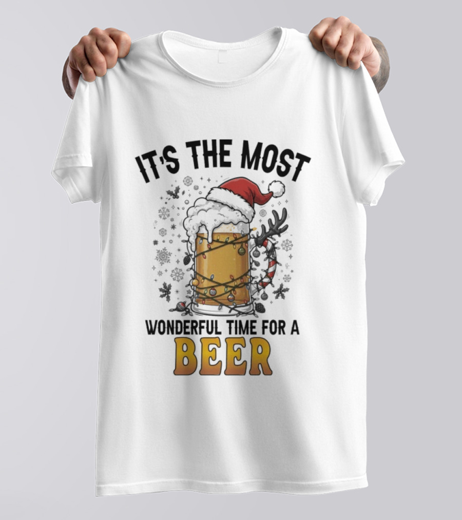 It's The Most Wonderful Time For A Beer Christmas Santa Hat Festive Cheers T-Shirt