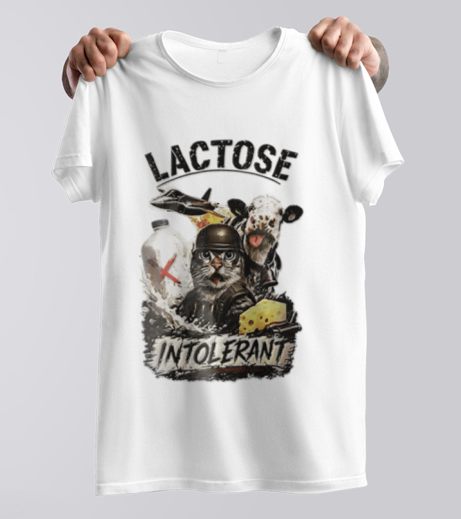 Lactose Intolerant Cat Soldier Cow Milk Cheese Jet T-Shirt