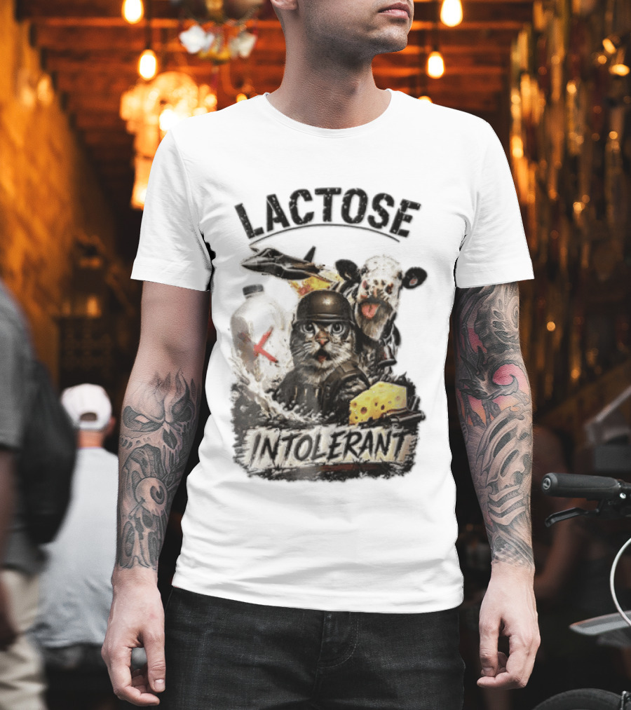 Lactose Intolerant Cat Soldier Cow Milk Cheese Jet T-Shirt