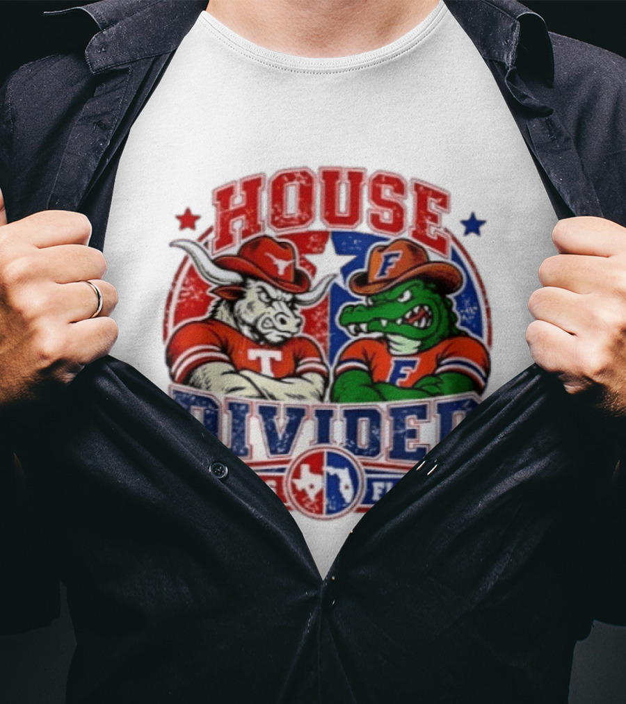 House Divided Texas Florida Longhorns Gators Rivalry Football T-Shirt