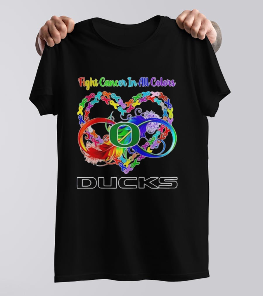 Oregon Ducks Fight Cancer In All Colors All Cancer Awareness Ribbon Heart T-Shirt