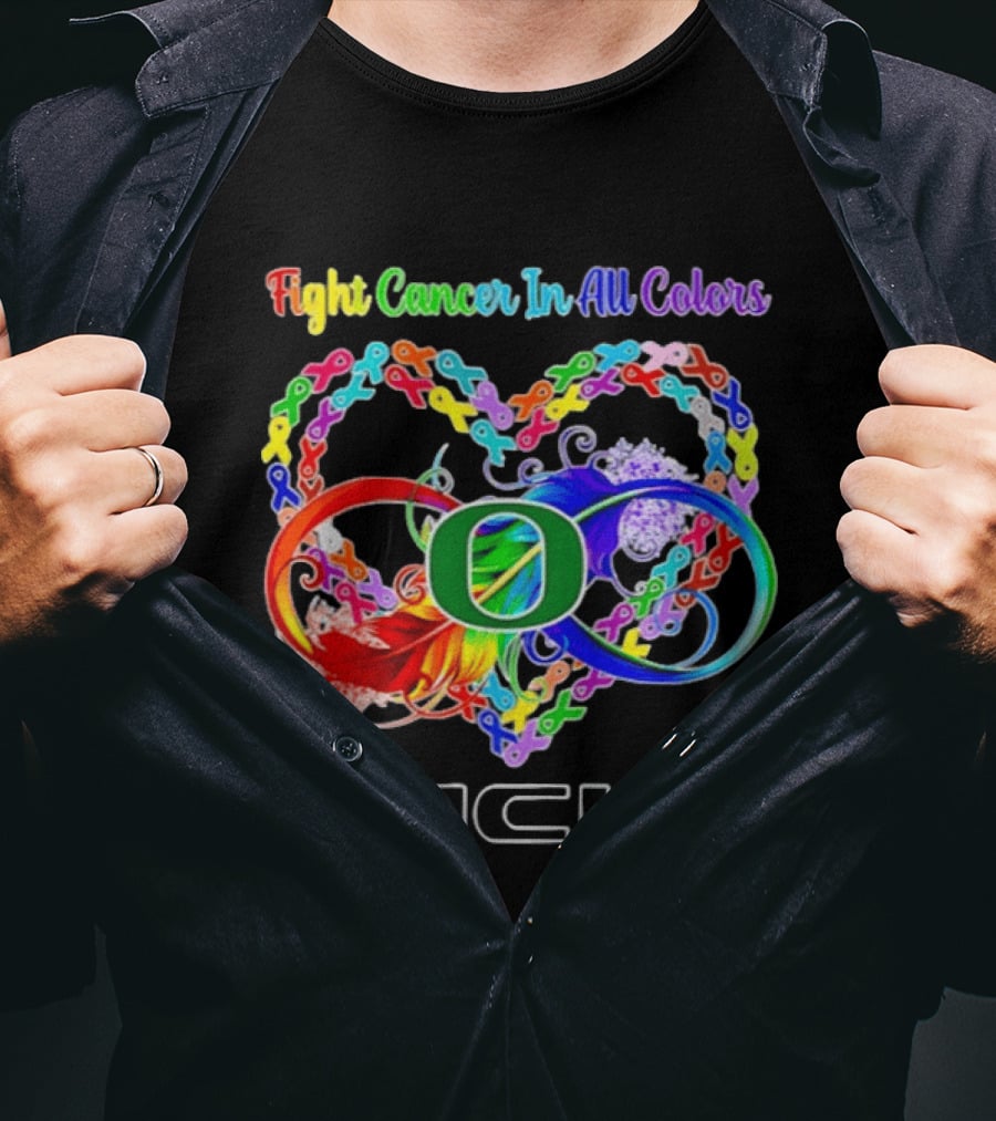 Oregon Ducks Fight Cancer In All Colors All Cancer Awareness Ribbon Heart T-Shirt