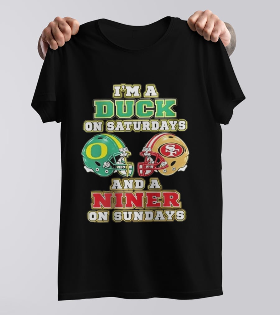 I'm A Duck On Saturdays And A Niner On Sundays Helmet T-Shirt