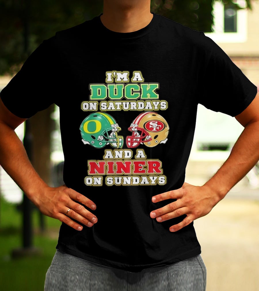 I'm A Duck On Saturdays And A Niner On Sundays Helmet T-Shirt