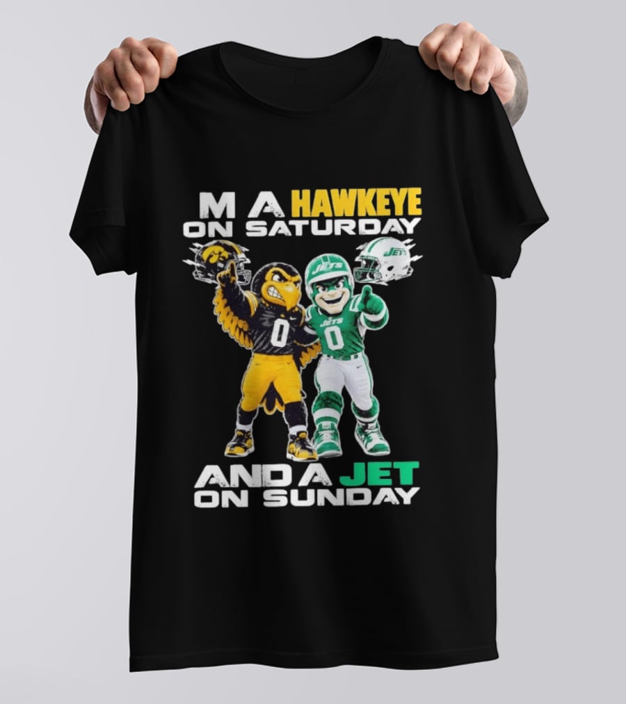 Hawkeye On Saturday Jets On Sunday Football Mascots T-Shirt