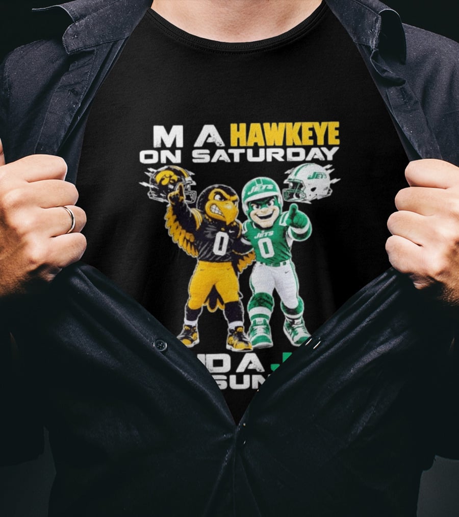 Hawkeye On Saturday Jets On Sunday Football Mascots T-Shirt