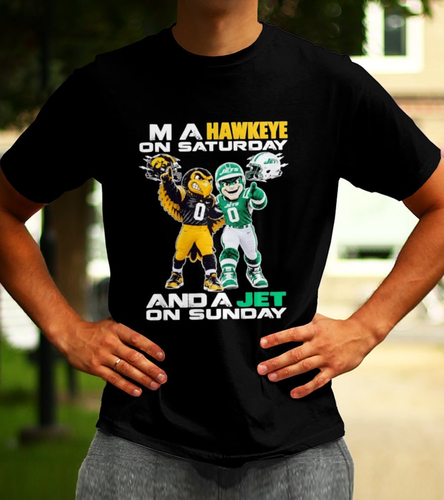 Hawkeye On Saturday Jets On Sunday Football Mascots T-Shirt