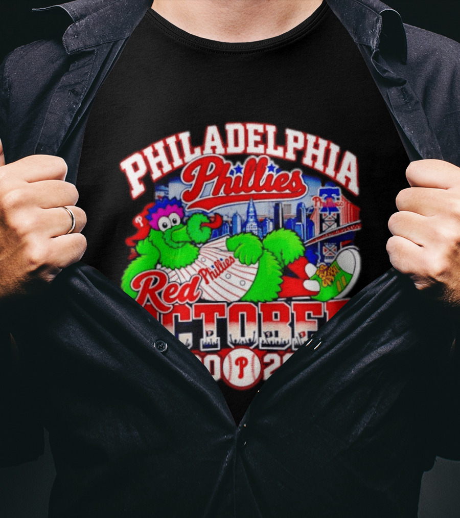 Philadelphia Phillies Red October 2026 MLB Postseason Phillies Phanatic Skyline T-Shirt
