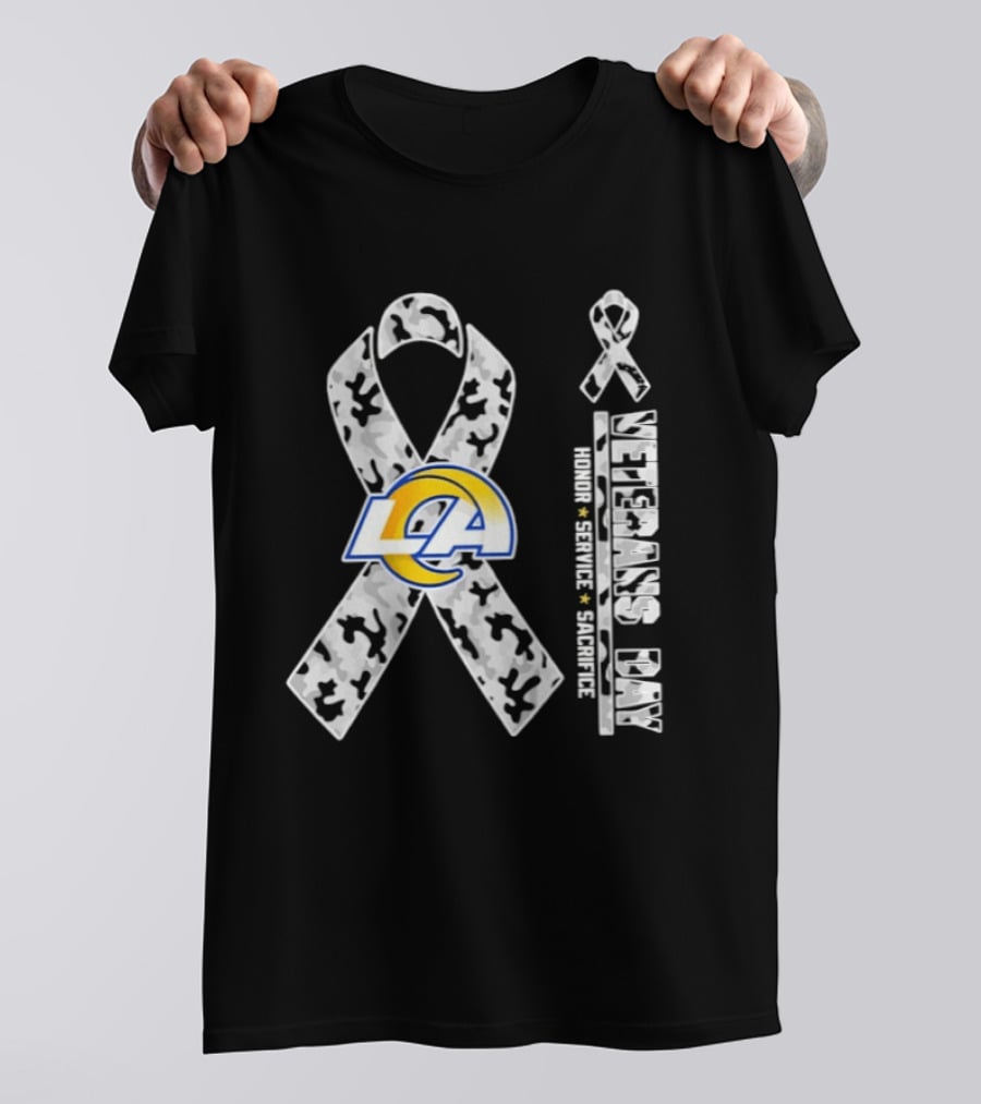 Los Angeles Rams Camouflage Ribbon Veterans Day 2026 Honor Service Sacrifice T-Shirt