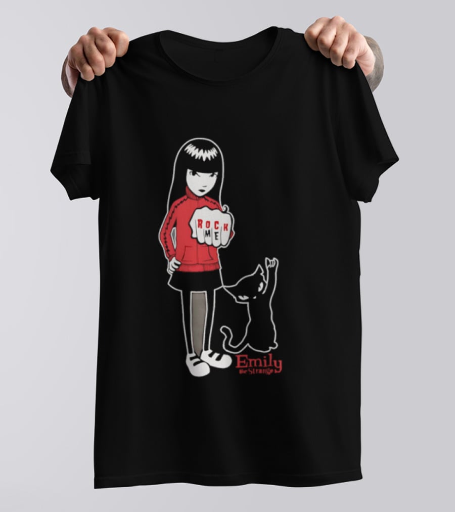 Rock Me Emily The Strange Iconic Character With Red And Cat T-Shirt
