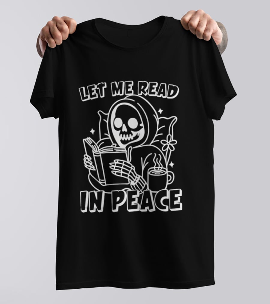Skeleton Cozy Reading Let Me Read In Peace T-Shirt