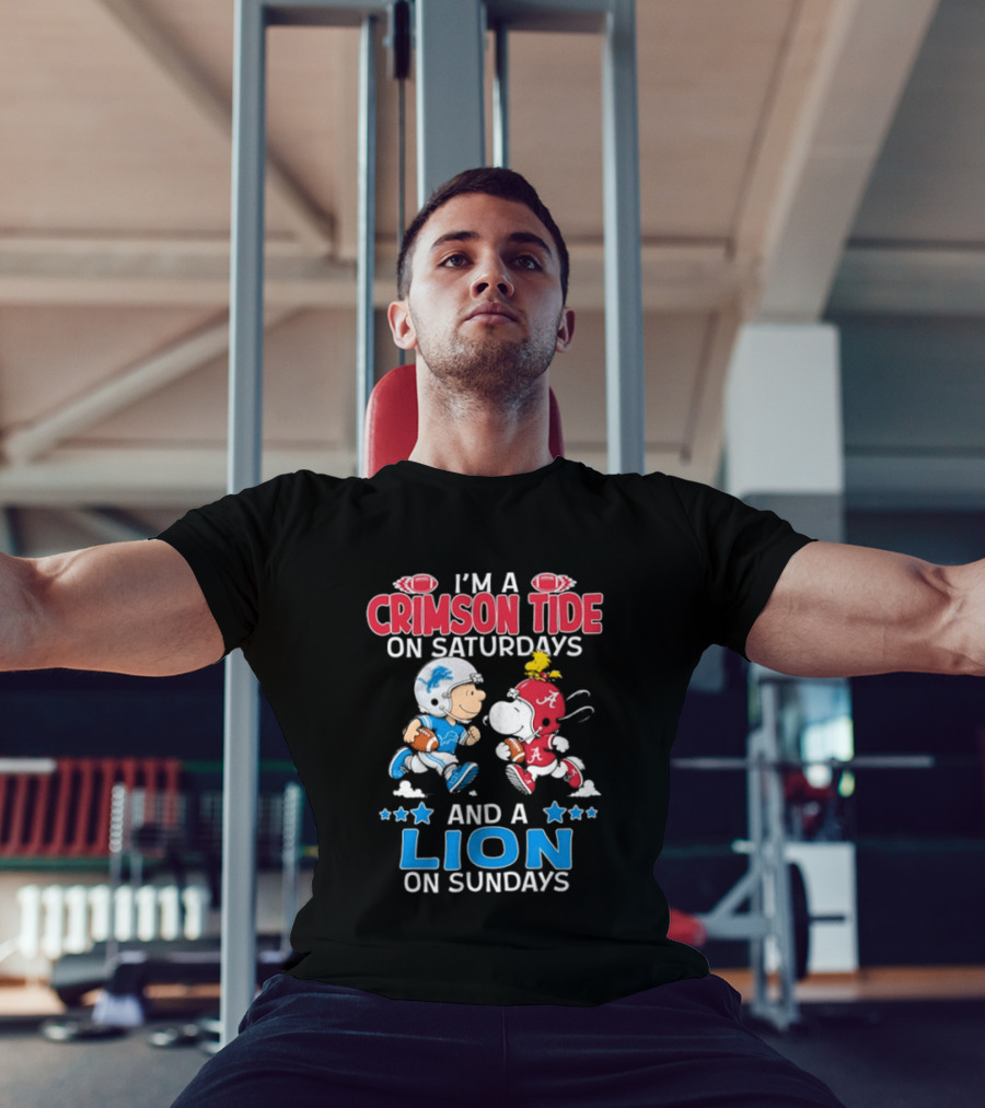 I'm A Crimson Tide On Saturdays And A Lion On Sundays Snoopy And Charlie Brown Football T-Shirt