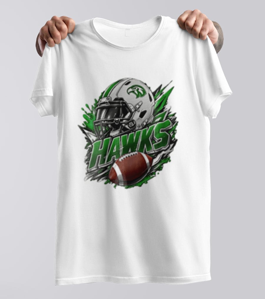 Hawks White Football Helmet Green Hawk Football Sports Fan Gear T-Shirt