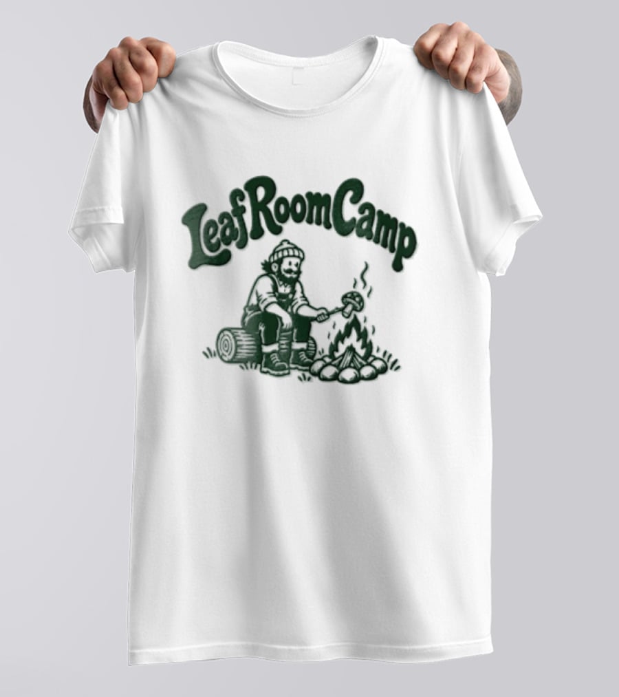 Leaf Room Camp Bearded Man Roasting Mushroom On Log T-Shirt