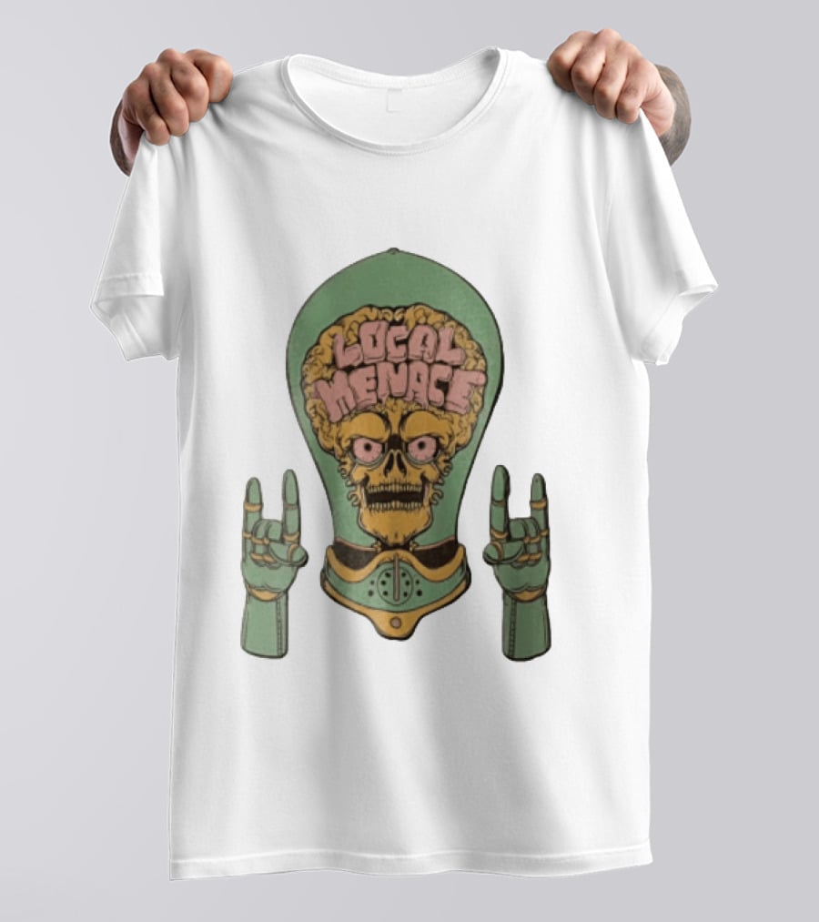 Local Menace Skull Exposed Brain Lightbulb Rock Hand Signs T-Shirt